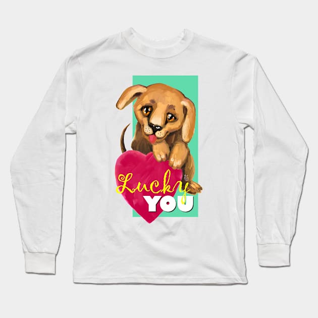 Cute dog. Baby pets. Puppy friendship love. Long Sleeve T-Shirt by Rukki Zukki Art